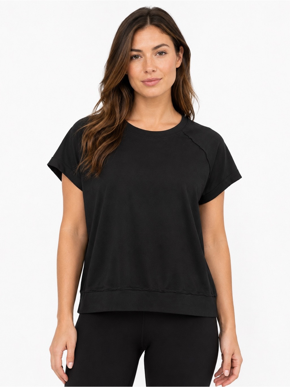 Buffalo David Bitton Black Women's Short Sleeve Crew Sweatshirt